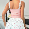 Women's Lace Trim Cami Shorts Set Short Sleeve Pajama Set Homewear Loungewear Summer Two Piece Sleepwear for Outdoor Casual