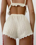 Lace Trim Ruffle Hem U-Neck Strap Cable Textured Cami & Casual Shorts Loungewear Summer Pajamas Set Women Sleepwear