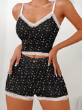 Floral Lace Trim Cami Crop Top And Matching Shorts Set Featuring Elegant Look For Women Sexy Erotic Lingerie Costumes Outfits